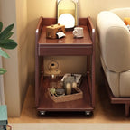 2-Tier Mobile Wooden Sofa Side Table with Storage Shelf