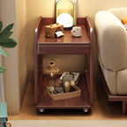 2-Tier Mobile Wooden Sofa Side Table with Storage Shelf