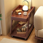 2-Tier Mobile Wooden Sofa Side Table with Storage Shelf