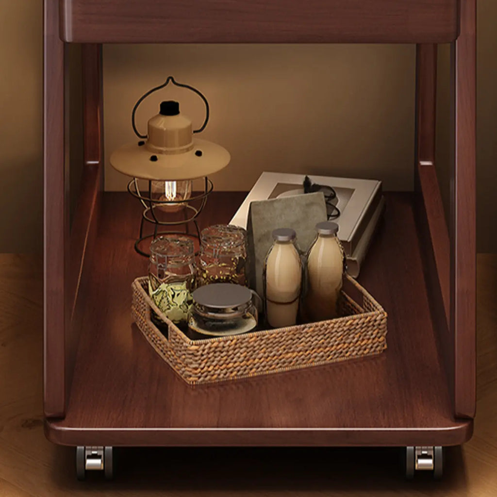 2-Tier Mobile Wooden Sofa Side Table with Storage Shelf