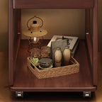 2-Tier Mobile Wooden Sofa Side Table with Storage Shelf