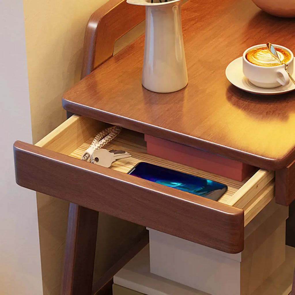 2-Tier Mobile Wooden Sofa Side Table with Storage Shelf