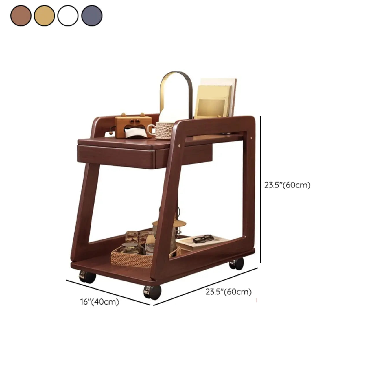 2-Tier Mobile Wooden Sofa Side Table with Storage Shelf