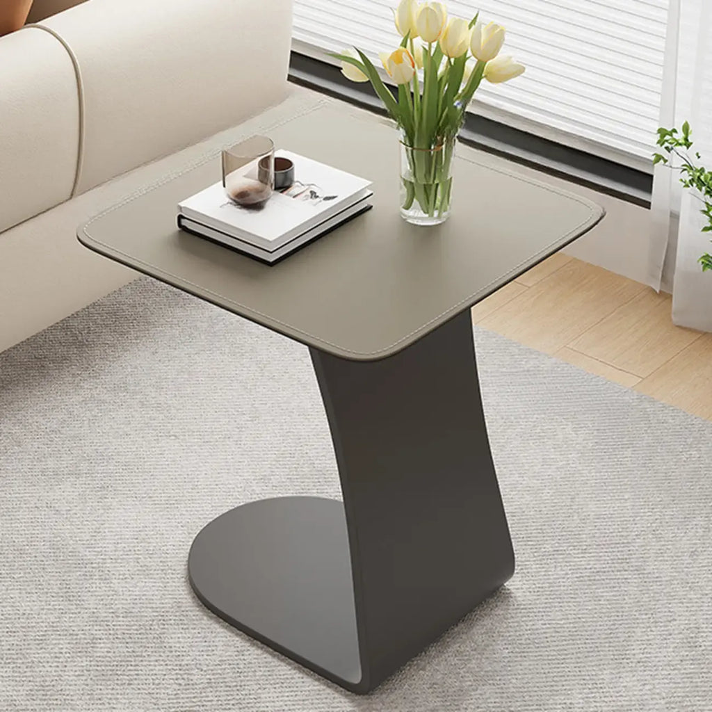 HomeyFad Square Leather Top C-Shape Metal Side Table