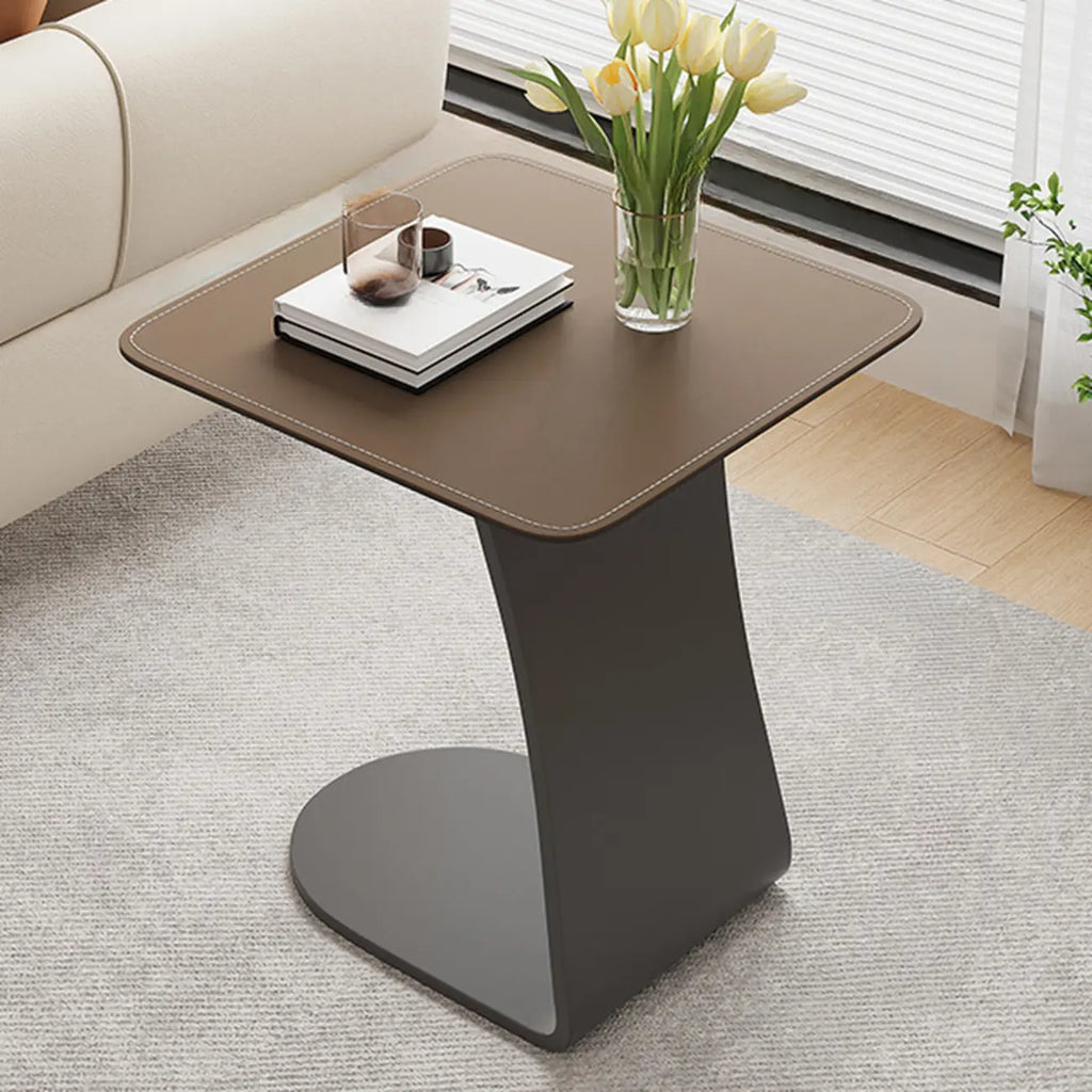 HomeyFad Square Leather Top C-Shape Metal Side Table