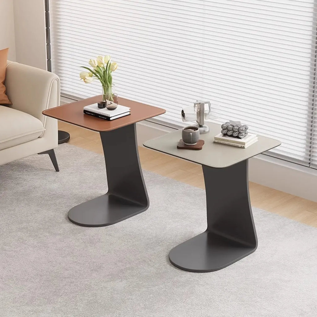 HomeyFad Square Leather Top C-Shape Metal Side Table