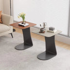 HomeyFad Square Leather Top C-Shape Metal Side Table