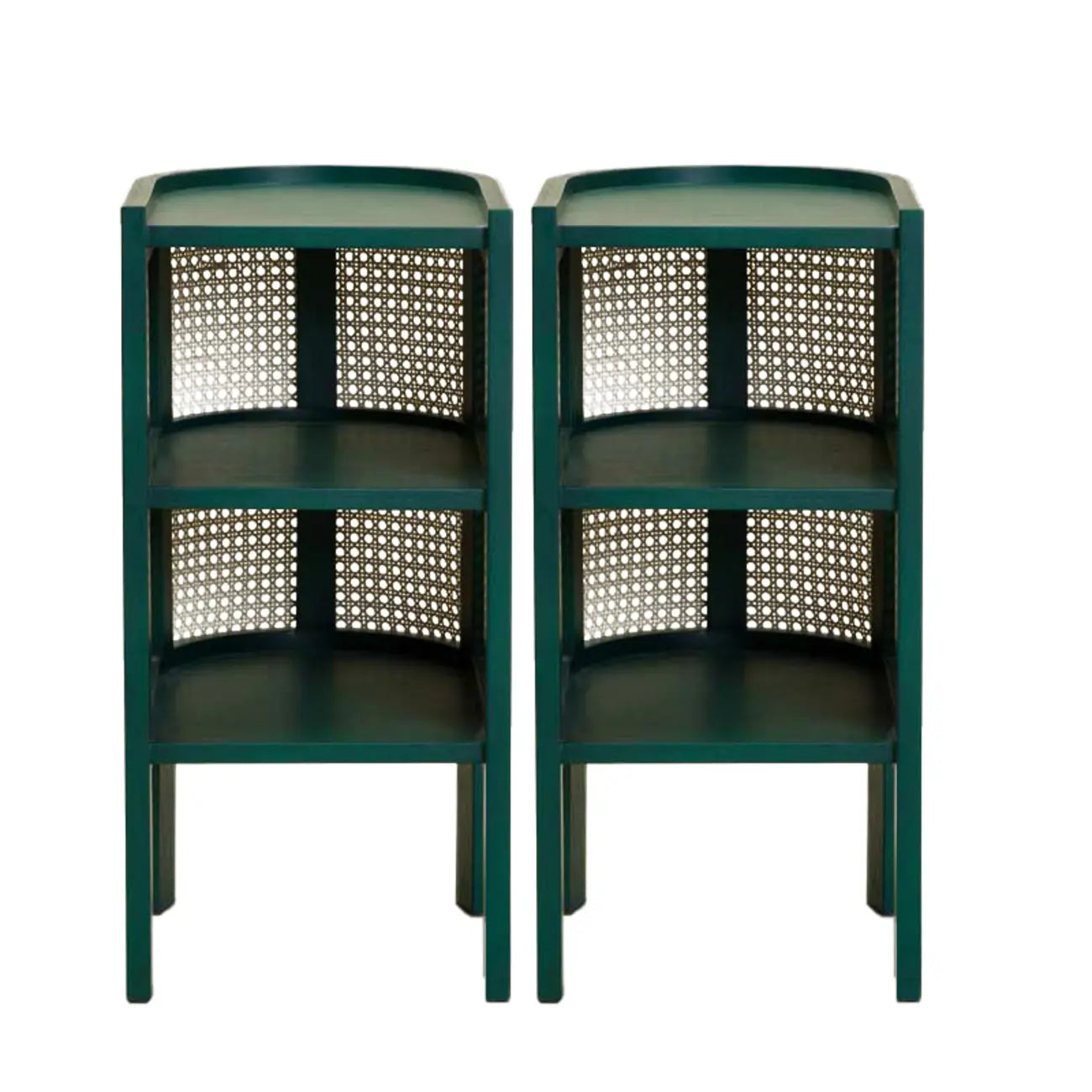 Small Natural Wood Rattan Panels End Table with Storage