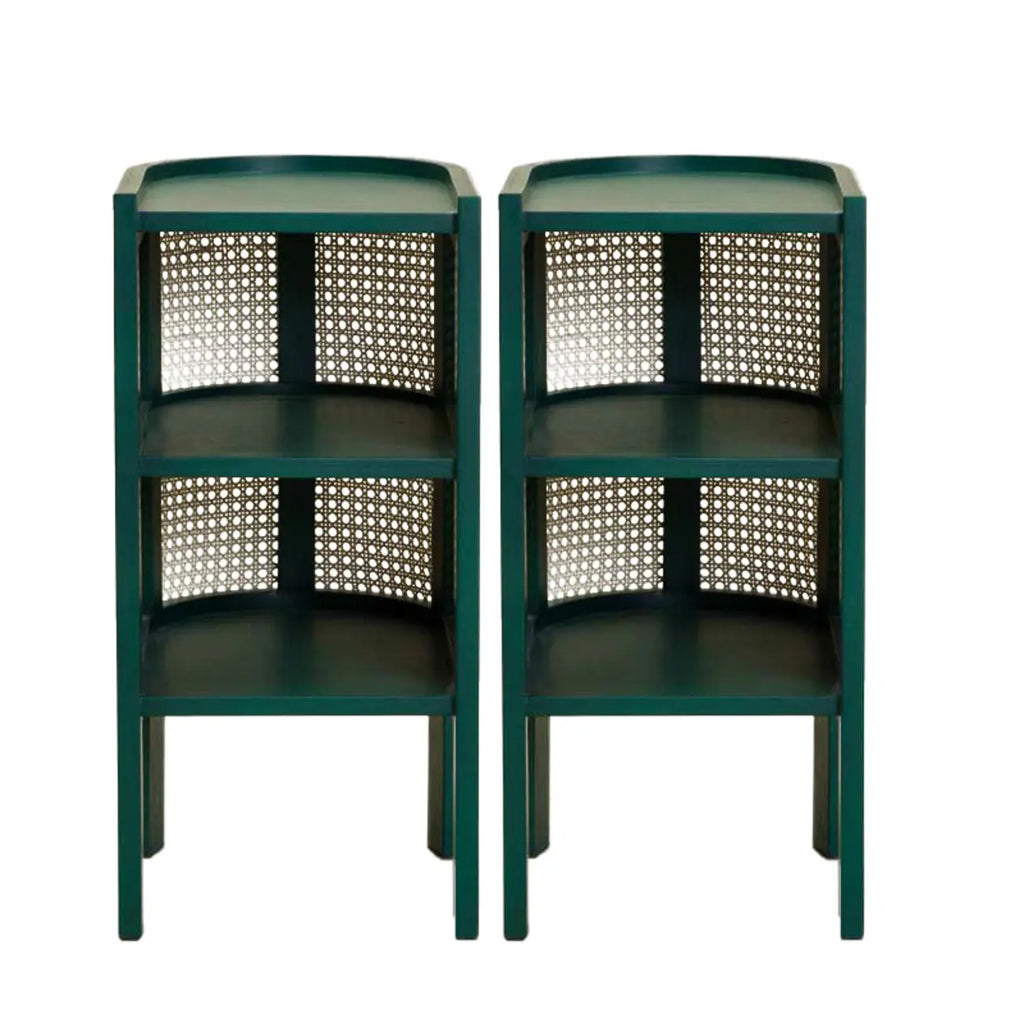 Small Natural Wood Rattan Panels End Table with Storage