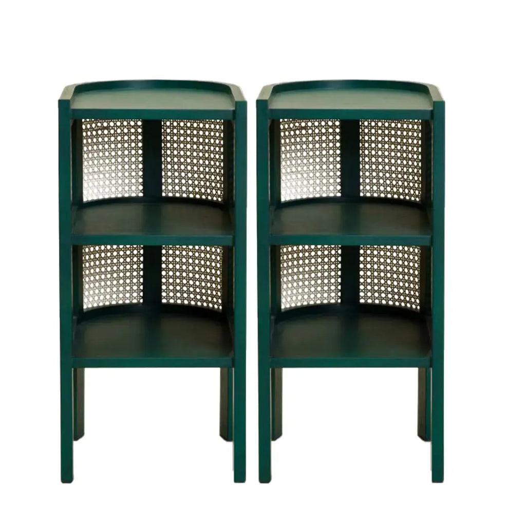 Small Natural Wood Rattan Panels End Table with Storage