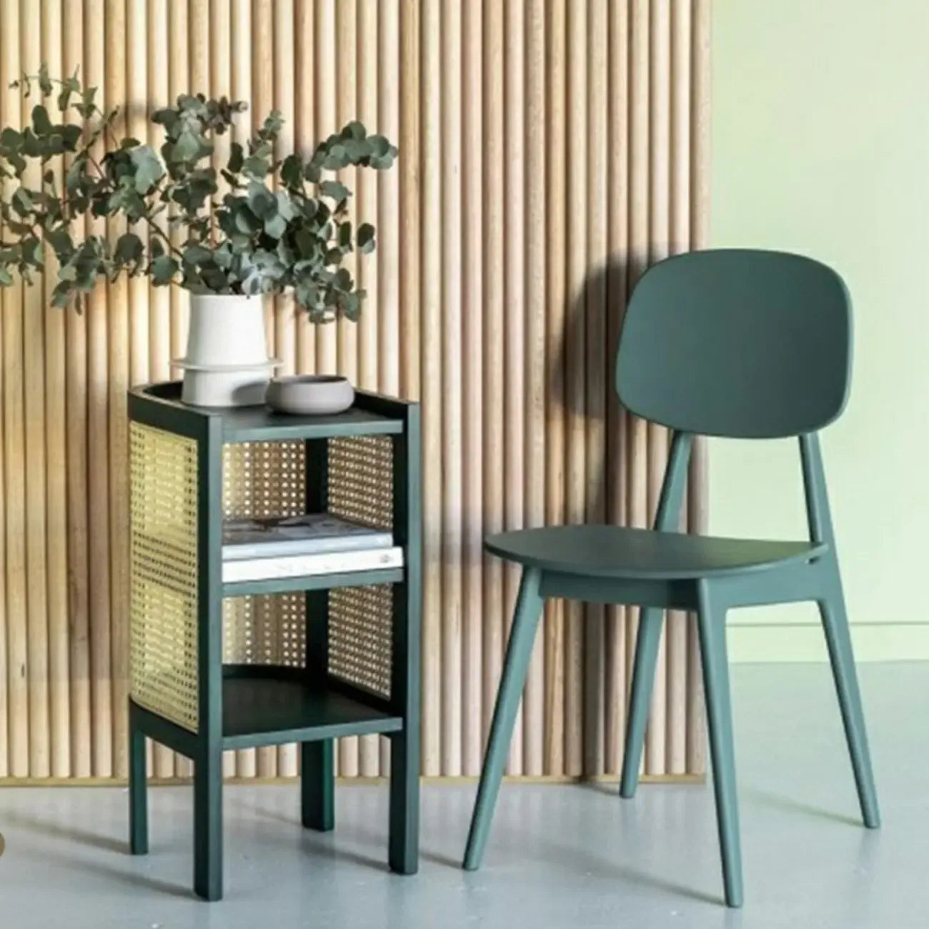 Small Natural Wood Rattan Panels End Table with Storage