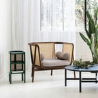 Small Natural Wood Rattan Panels End Table with Storage