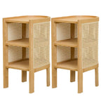 Small Natural Wood Rattan Panels End Table with Storage