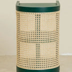 Small Natural Wood Rattan Panels End Table with Storage