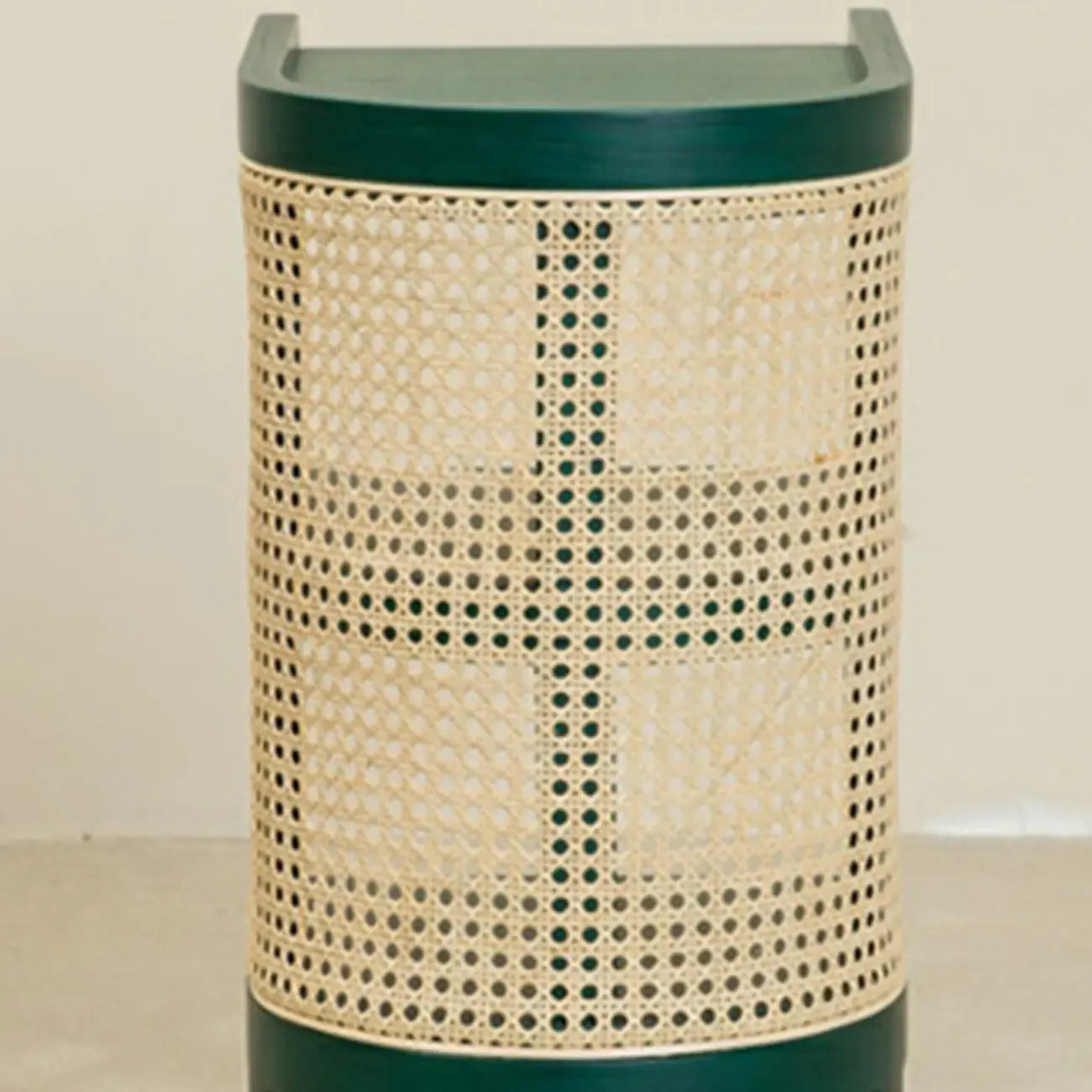 Small Natural Wood Rattan Panels End Table with Storage