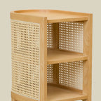Small Natural Wood Rattan Panels End Table with Storage