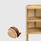 Small Natural Wood Rattan Panels End Table with Storage