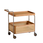 Rectangular Cherry Wood Storage Cart End Table with Wheels