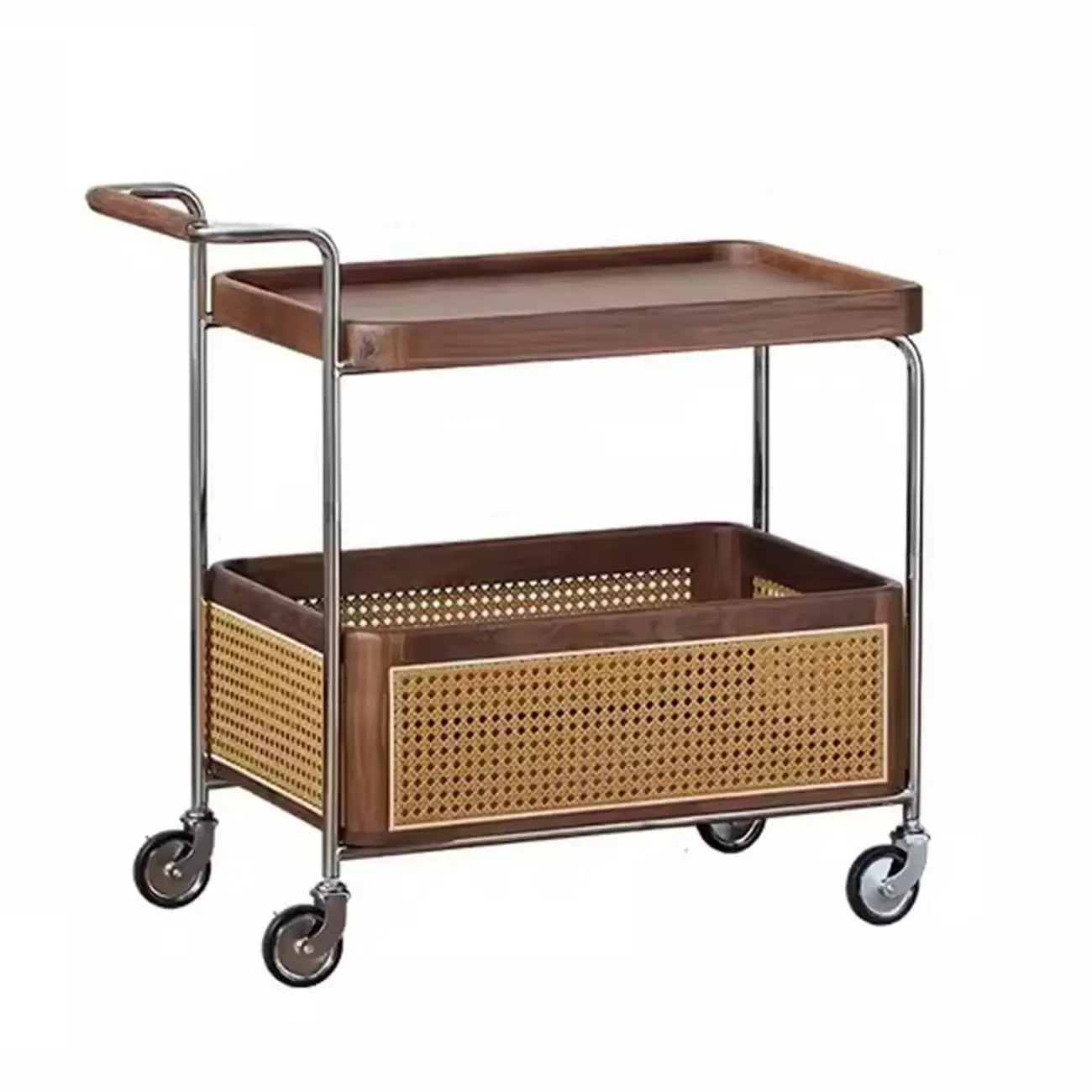 Rectangular Cherry Wood Storage Cart End Table with Wheels