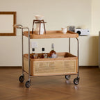 Rectangular Cherry Wood Storage Cart End Table with Wheels