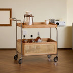 Rectangular Cherry Wood Storage Cart End Table with Wheels