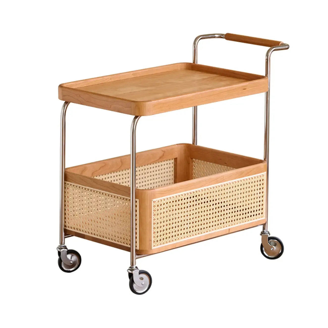 Rectangular Cherry Wood Storage Cart End Table with Wheels