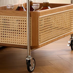 Rectangular Cherry Wood Storage Cart End Table with Wheels