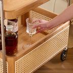 Rectangular Cherry Wood Storage Cart End Table with Wheels