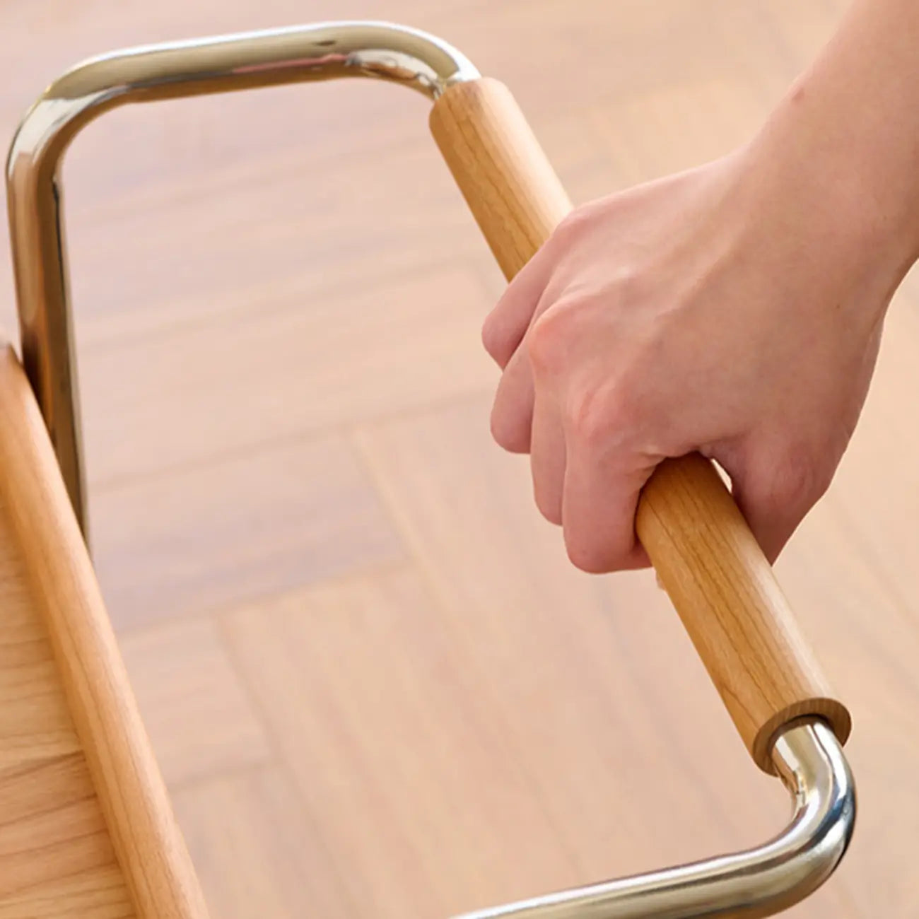 Rectangular Cherry Wood Storage Cart End Table with Wheels