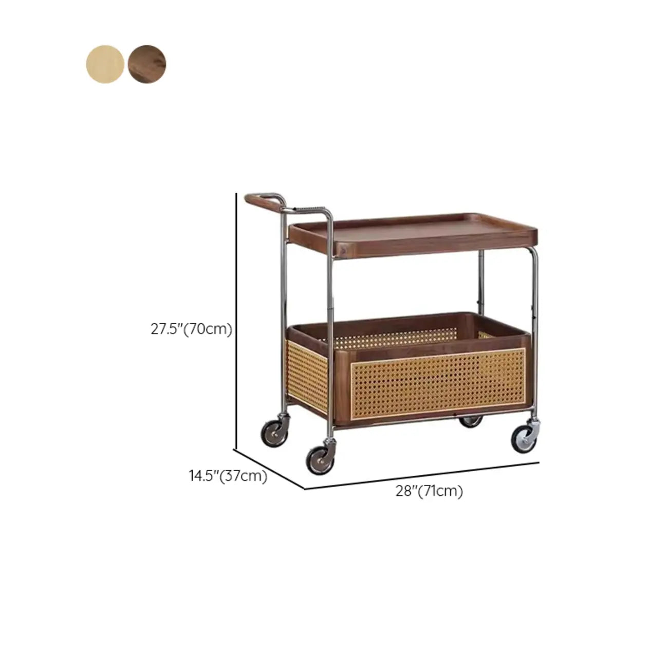 Rectangular Cherry Wood Storage Cart End Table with Wheels