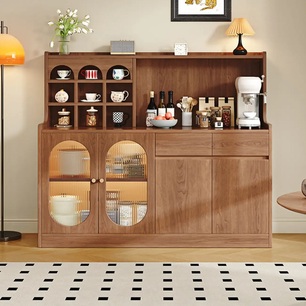 Oak Wood Open Storage Kitchen Sideboard with Cubbies