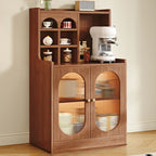 Oak Wood Open Storage Kitchen Sideboard with Cubbies