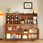 Oak Wood Open Storage Kitchen Sideboard with Cubbies
