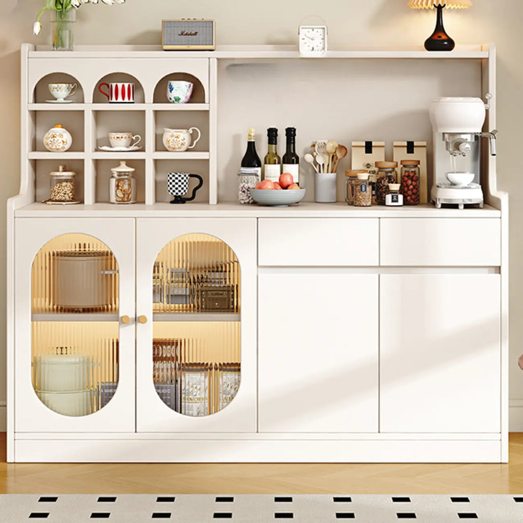 Oak Wood Open Storage Kitchen Sideboard with Cubbies