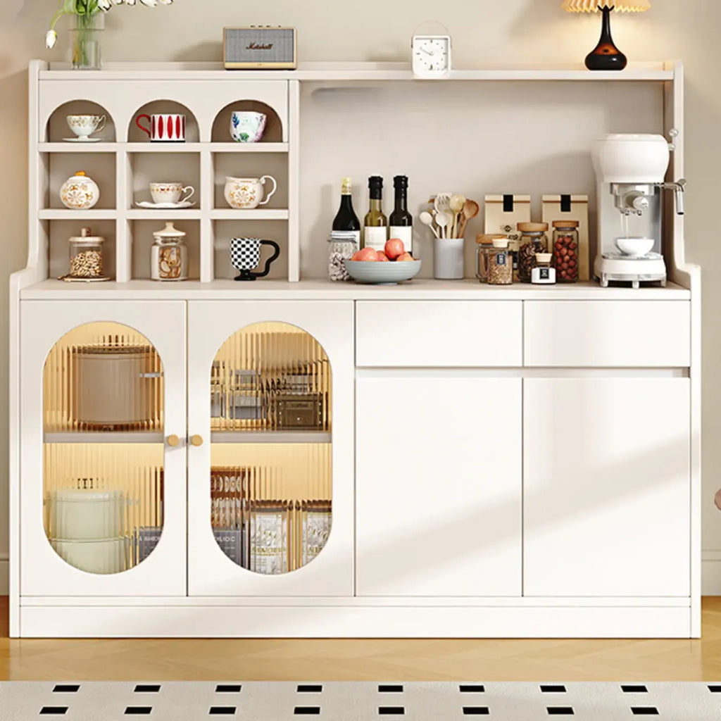 Oak Wood Open Storage Kitchen Sideboard with Cubbies