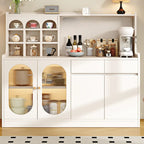 Oak Wood Open Storage Kitchen Sideboard with Cubbies