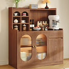 Oak Wood Open Storage Kitchen Sideboard with Cubbies