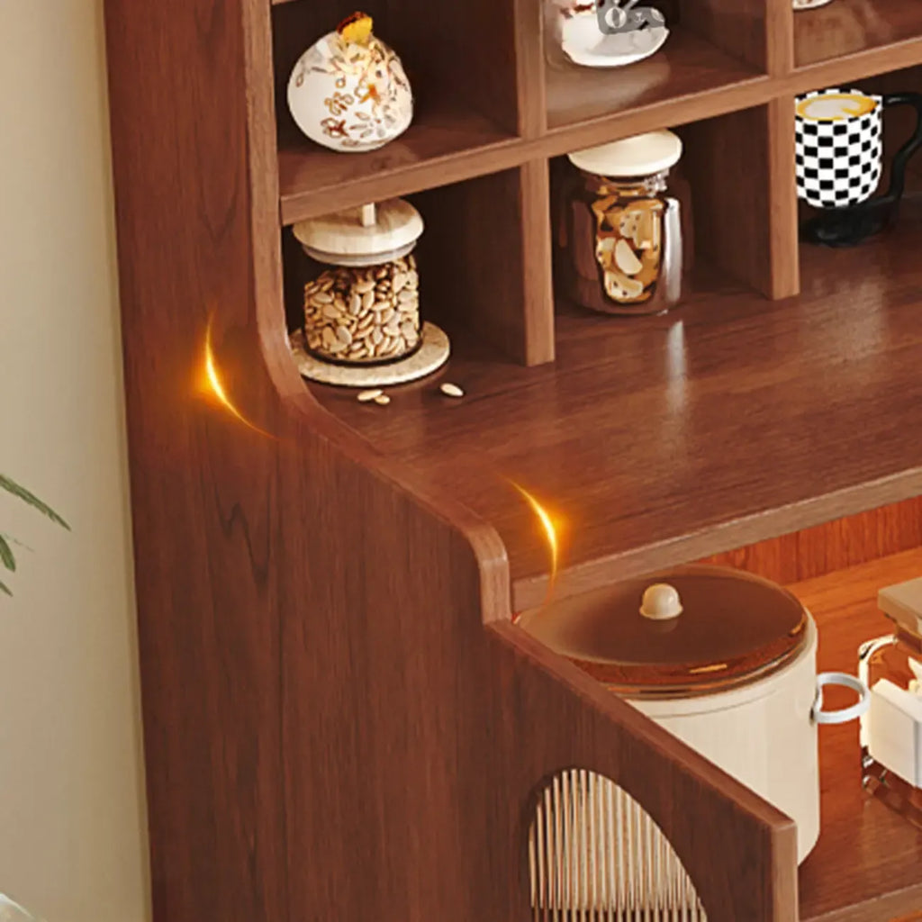 Oak Wood Open Storage Kitchen Sideboard with Cubbies