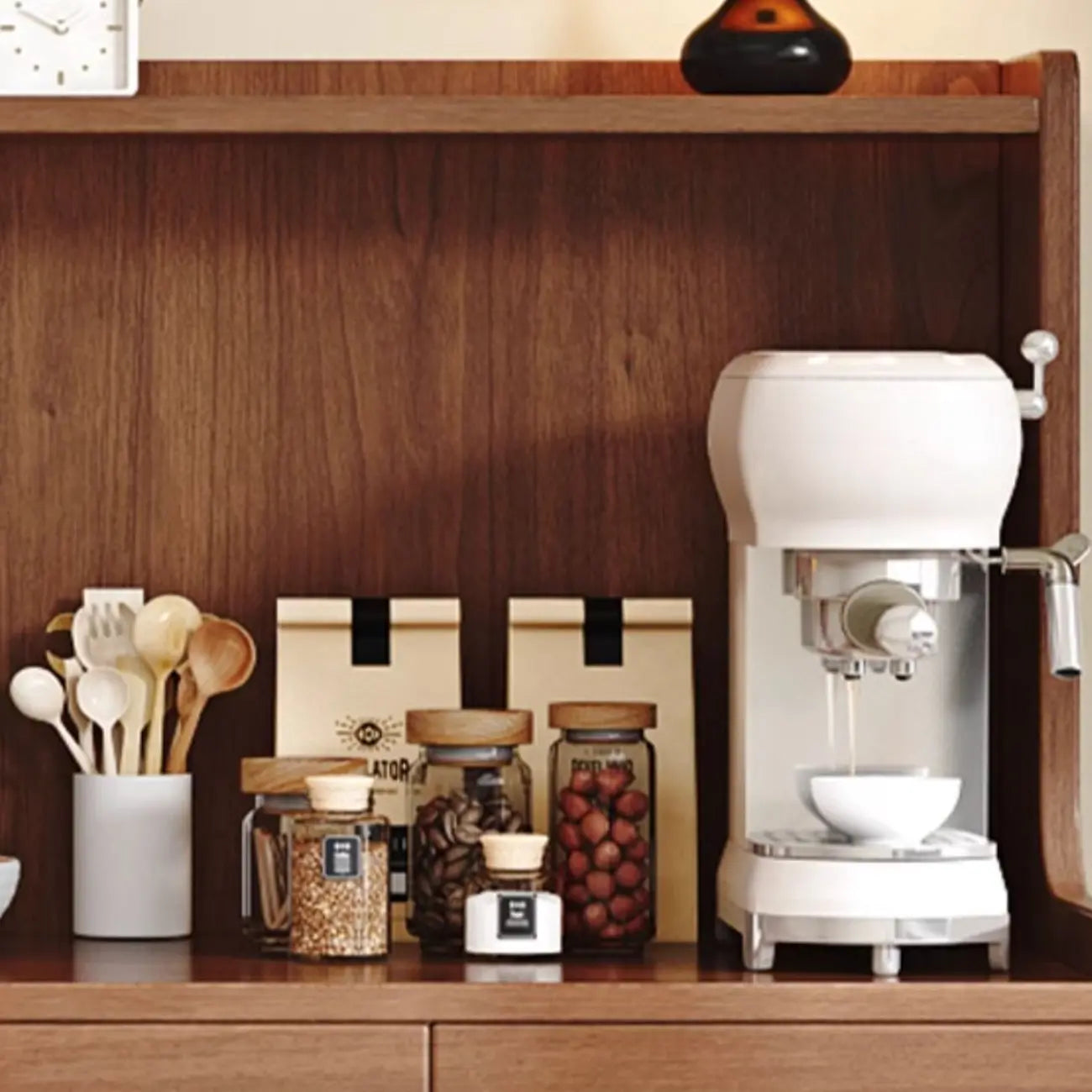 Oak Wood Open Storage Kitchen Sideboard with Cubbies
