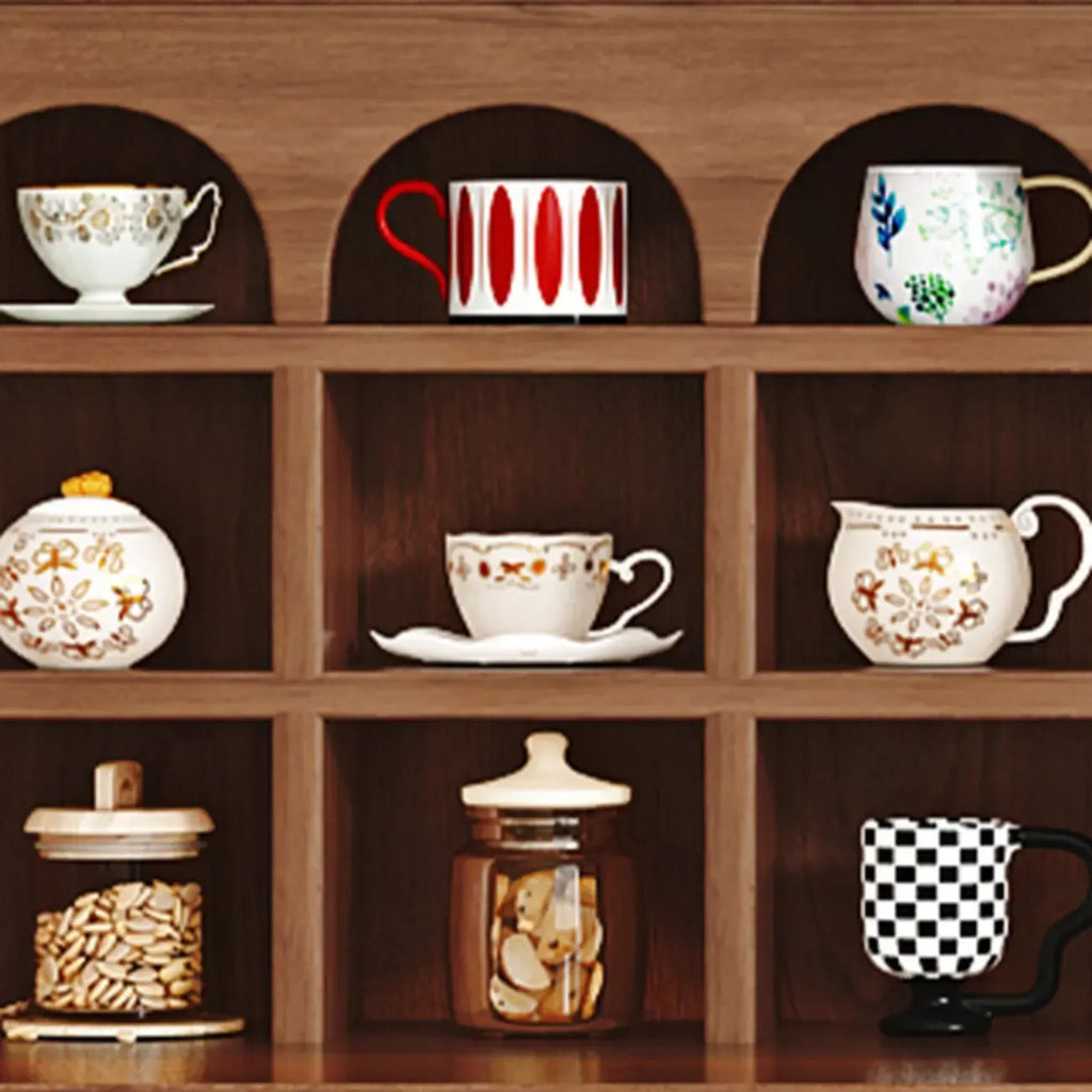 Oak Wood Open Storage Kitchen Sideboard with Cubbies