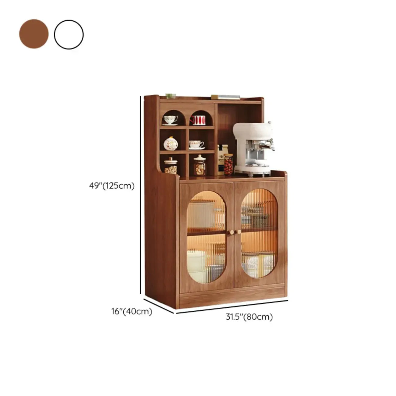 Oak Wood Open Storage Kitchen Sideboard with Cubbies