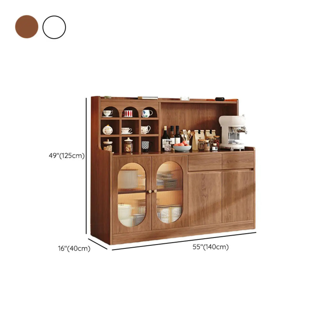 Oak Wood Open Storage Kitchen Sideboard with Cubbies