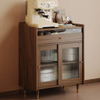 Modish Brown Wood Narrow Sideboard with Glass Doors