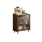 Modish Brown Wood Narrow Sideboard with Glass Doors