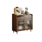 Modish Brown Wood Narrow Sideboard with Glass Doors