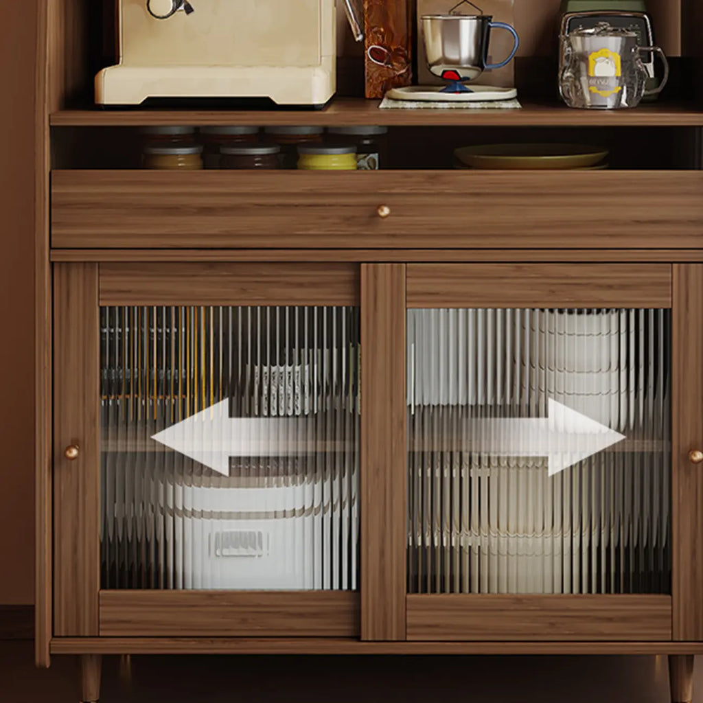 Modish Brown Wood Narrow Sideboard with Glass Doors