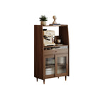 Modish Brown Wood Narrow Sideboard with Glass Doors