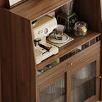 Modish Brown Wood Narrow Sideboard with Glass Doors