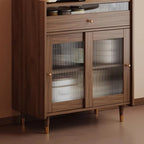 Modish Brown Wood Narrow Sideboard with Glass Doors