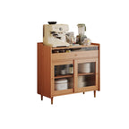 Modish Brown Wood Narrow Sideboard with Glass Doors